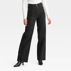Womens High Rise Tailored Wide Leg Jeans Universal Thread Black 14/32" New